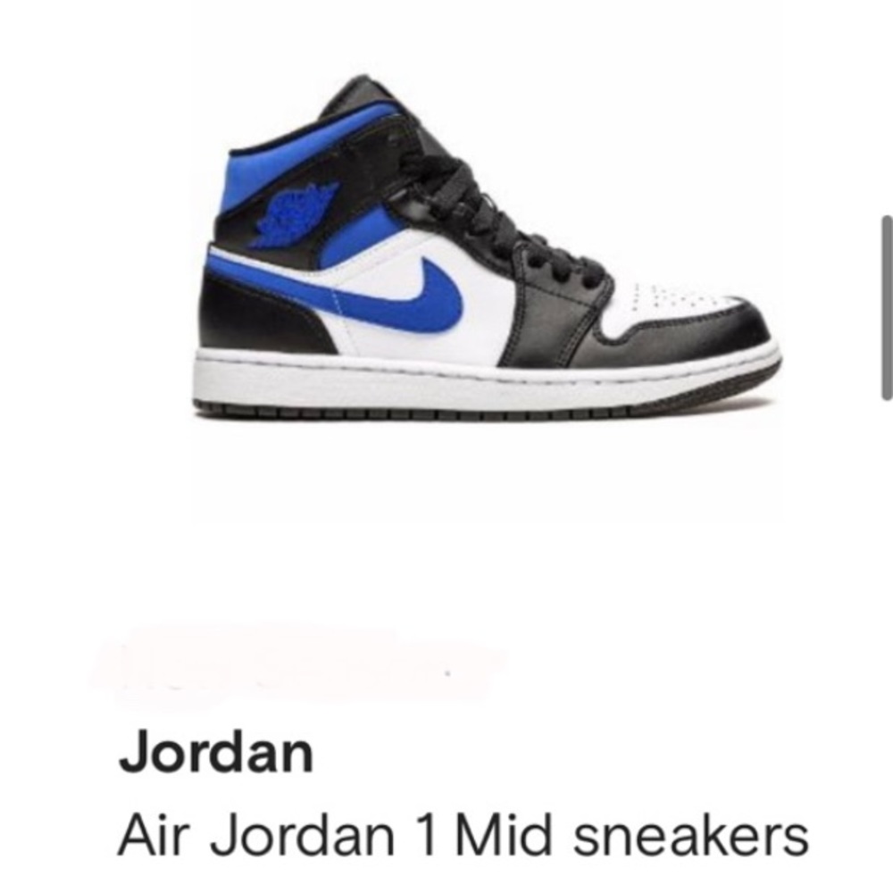 Jordan mid sneaker black white and blue used
